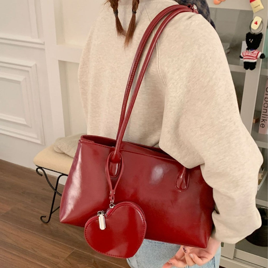 Red and Black Synthetic Leather Medium PU Suitcase Style Shoulder Bag - by Teleplus shoulder bag
