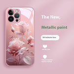 Red Blooming Rose Glass Painted Phone Case for Enhanced Durability - blooming rose glass painted phone case