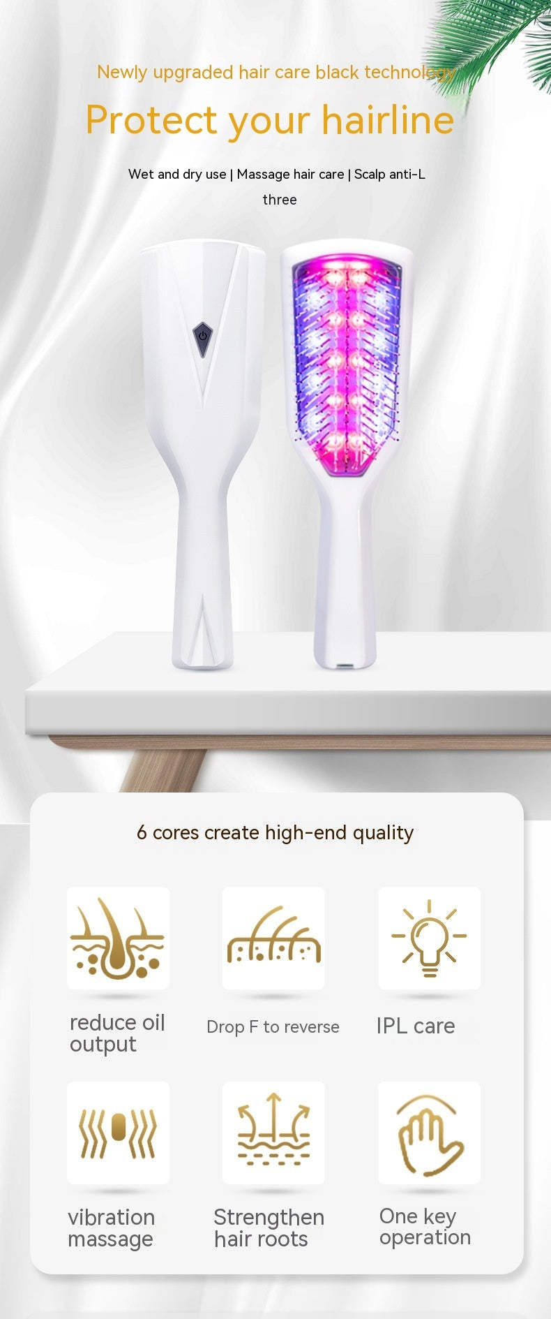 Red Light Vibration Massage Comb with Therapy and Multiple Speeds - red light vibration massage comb