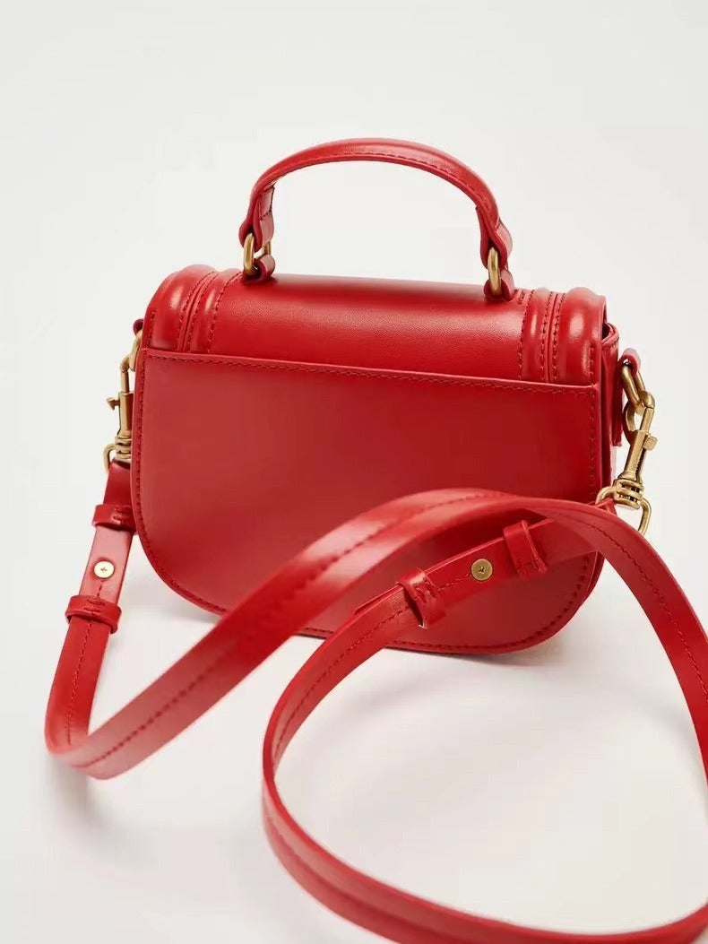 Red Mini Flip Shoulder Bag Portable Crossbody with Double Connector - red mini flip shoulder portable crossbody bag