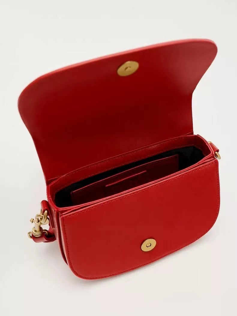 Red Mini Flip Shoulder Bag Portable Crossbody with Double Connector - red mini flip shoulder portable crossbody bag
