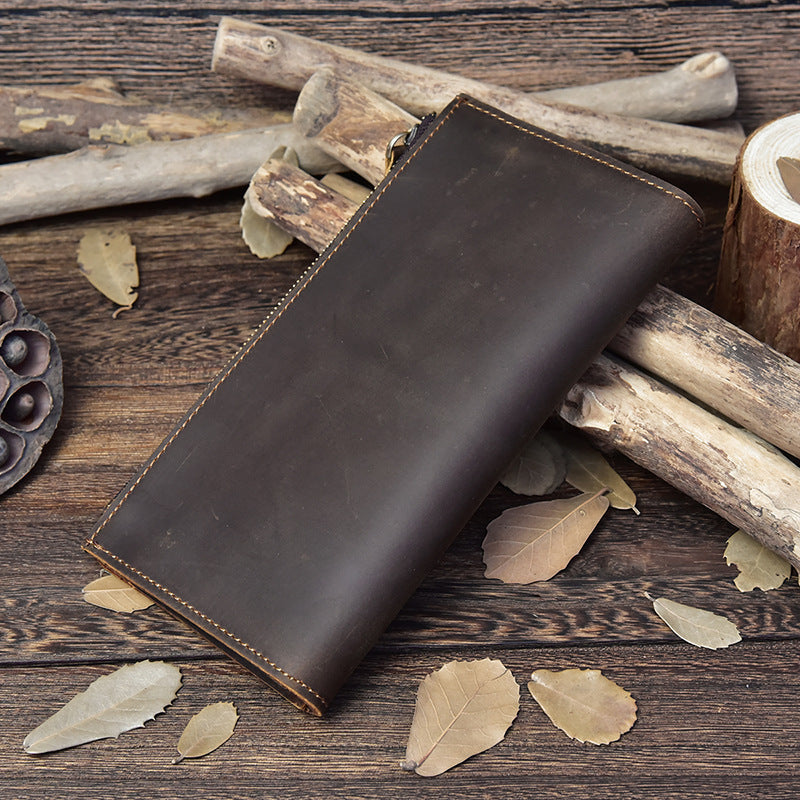 Retro Crazy Horse Leather Wallet Made from Genuine Cowhide in the United States - for Stylish Men on Go retro crazy