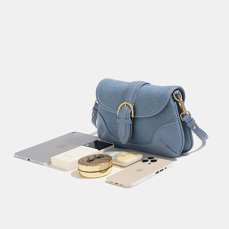 Retro Denim Blue Underarm Bag for Women with Sandwich Pocket and Zipper - Teleplus retro denim blue underarm bag women