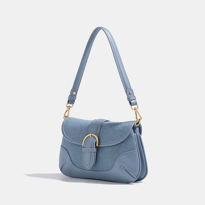Retro Denim Blue Underarm Bag for Women with Sandwich Pocket and Zipper - Teleplus retro denim blue underarm bag women