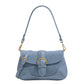 Retro Denim Blue Underarm Bag for Women with Sandwich Pocket and Zipper - Teleplus retro denim blue underarm bag women
