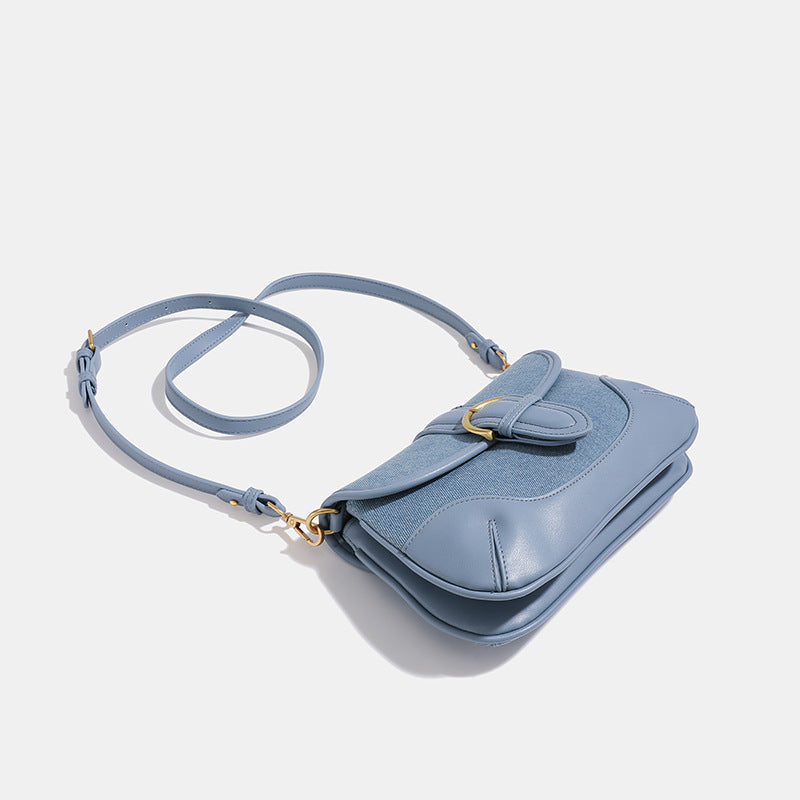 Retro Denim Blue Underarm Bag for Women with Sandwich Pocket and Zipper - Teleplus retro denim blue underarm bag women