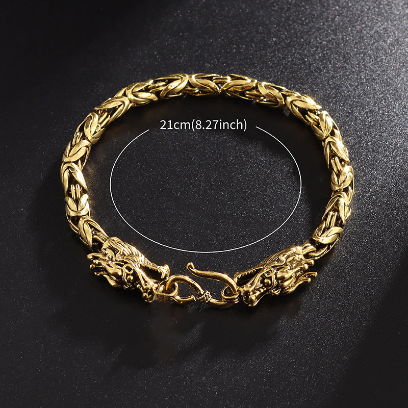 Retro Domineering Double Chinese Dragon Heads Bracelet - Retro Domineering Double Dragon Heads Bracelet