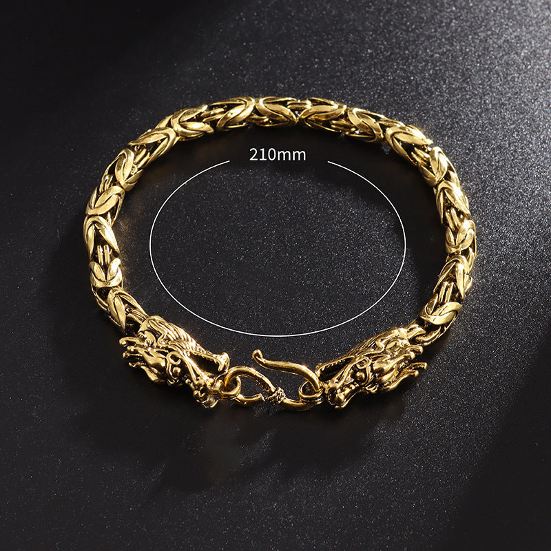 Retro Domineering Double Chinese Dragon Heads Bracelet - Retro Domineering Double Dragon Heads Bracelet