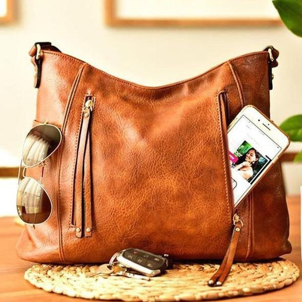Retro Double Zipper Shoulder Bag with Tassel and Portable Design - Teleplus retro double zipper tassel portable