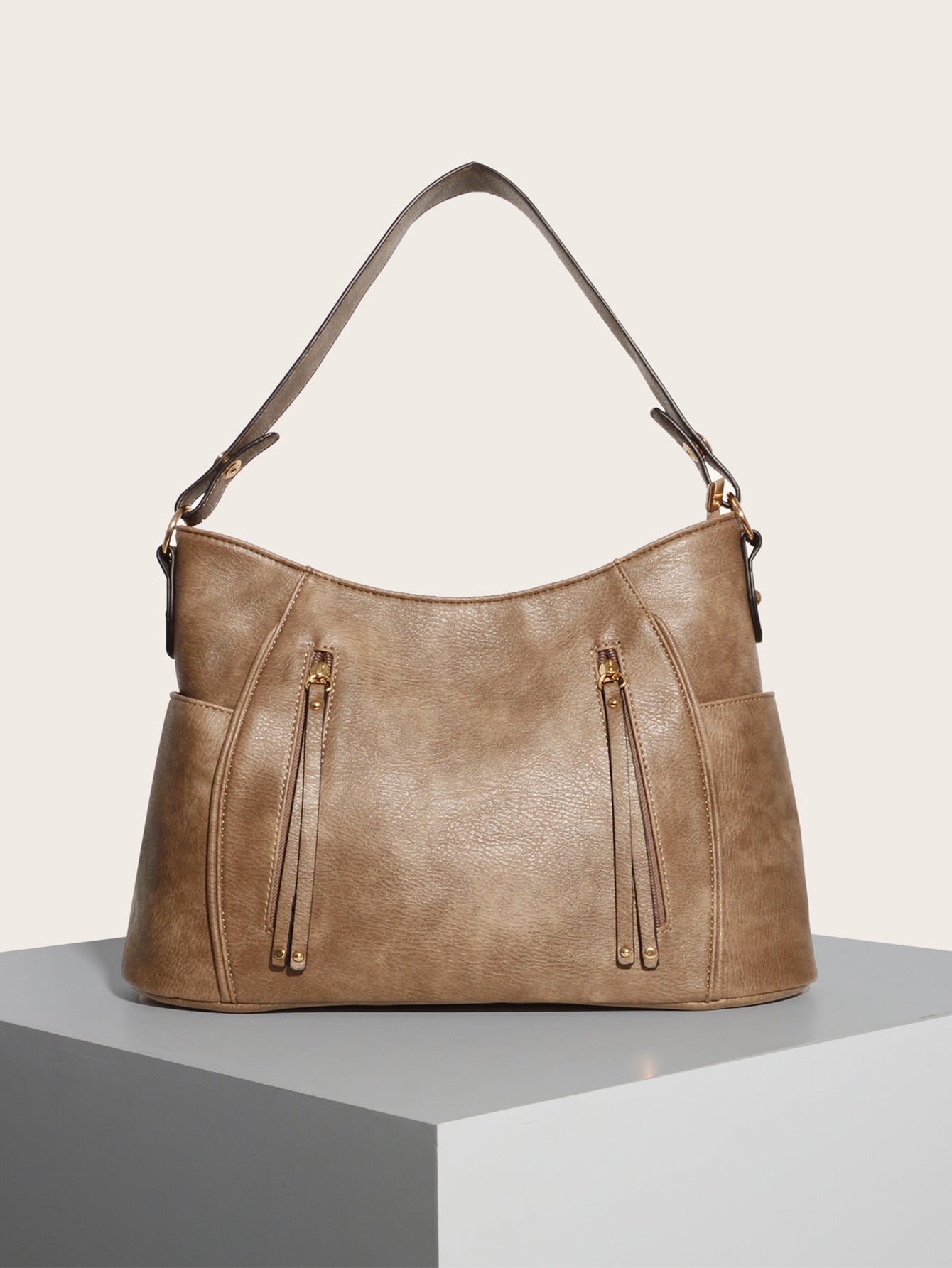 Retro Double Zipper Shoulder Bag with Tassel and Portable Design - Teleplus retro double zipper tassel portable