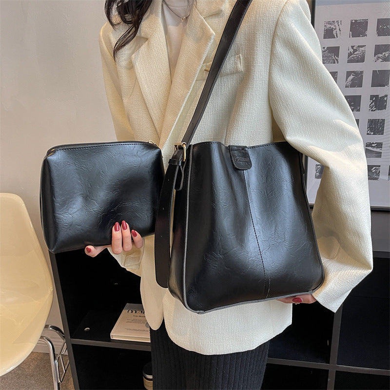 Retro Fashion Bucket Bag Large PU Suitcase Style with Single Shoulder Strap - Teleplus retro fashion bucket bag large
