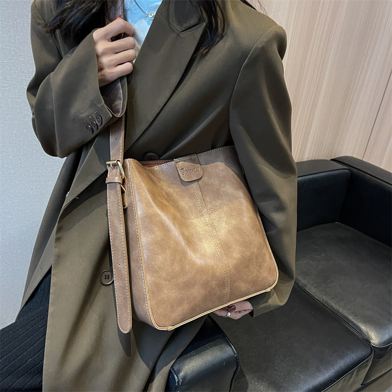 Retro Fashion Bucket Bag Large PU Suitcase Style with Single Shoulder Strap - Teleplus retro fashion bucket bag large