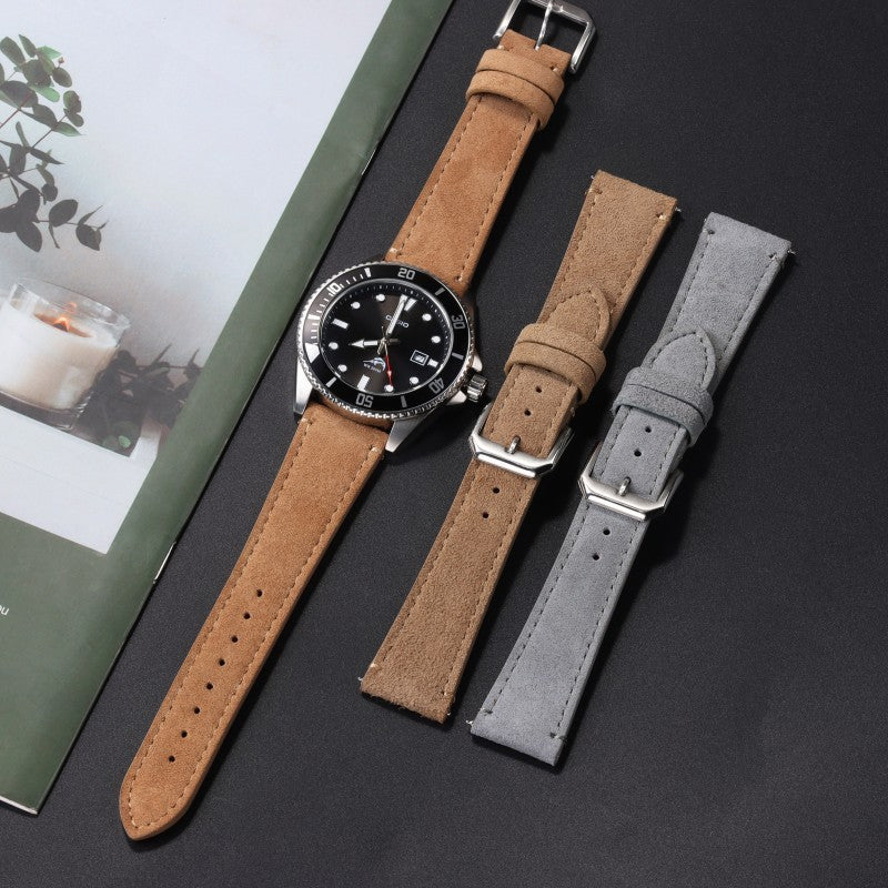 Retro French Suede Leather Watch Strap with Quick Release for 20mm and 22mm Watches - Band Fun suede leather strap