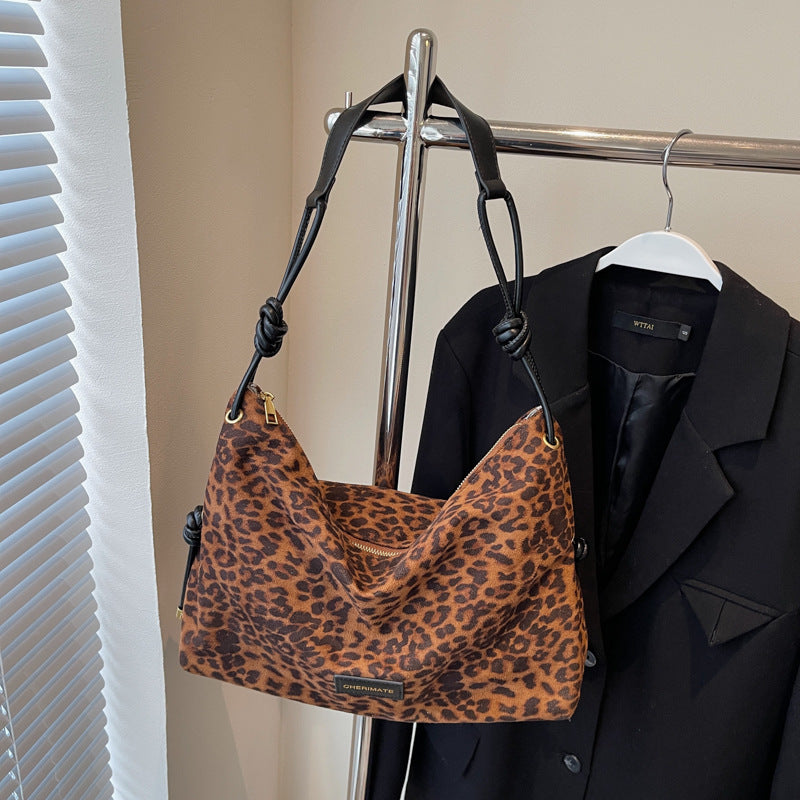 Retro Frosted Leather Maillard Crossbody Bag with Leopard Print and Varied Colors - Teleplus retro frosted leather