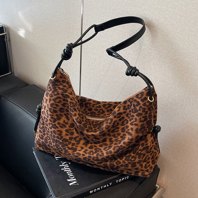 Retro Frosted Leather Maillard Crossbody Bag with Leopard Print and Varied Colors - Teleplus retro frosted leather
