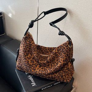 Retro Frosted Leather Maillard Crossbody Bag with Leopard Print and Varied Colors - Teleplus retro frosted leather