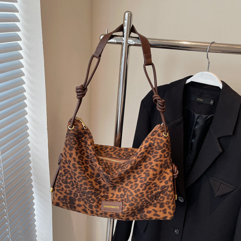 Retro Frosted Leather Maillard Crossbody Bag with Leopard Print and Varied Colors - Teleplus retro frosted leather