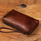Men’s Dark Brown Vegetable Tanned Leather Wallet for Business Travel in the United States - Retro Hand-rub Color