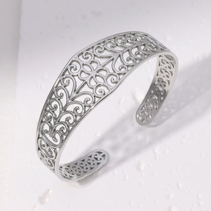 Retro Hollow Stainless Steel Bracelet with Gold and Alloy Finish - Teleplus retro hollow stainless steel bracelet