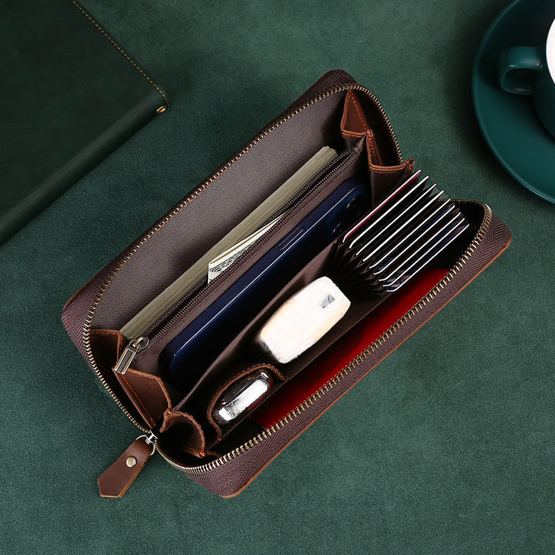 Retro Men’s Leather Clutch with Phone Wallet and Hand Held Design - Hand-held Mobile for the Plus-sized Guy mobile