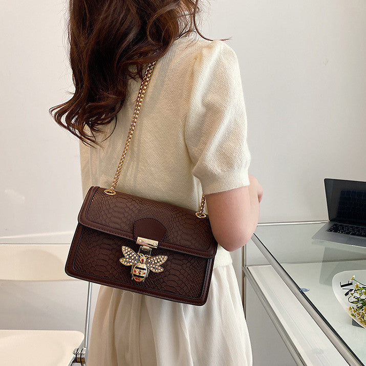 Retro Messenger Bag with Stylish Chain and Solid Color PU Finish - Teleplus Shoulder Strap fashionable stylish chain