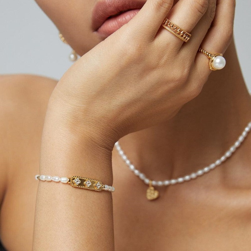 Retro Minority Natural Rice Pearl Bracelet with Mother of Beads - Teleplus french retro minority natural rice pearl