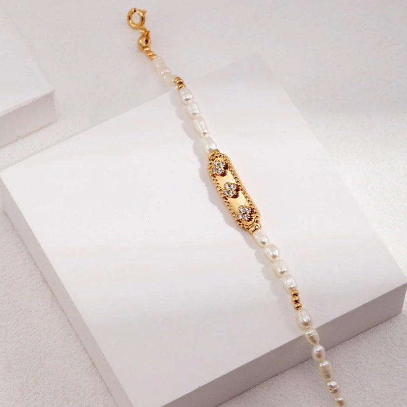 Retro Minority Natural Rice Pearl Bracelet with Mother of Beads - Teleplus french retro minority natural rice pearl