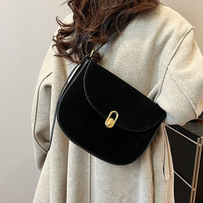 Retro Minority Suede Messenger Bag Shoulder with PU Inner Pocket - Teleplus retro minority suede bread messenger bag