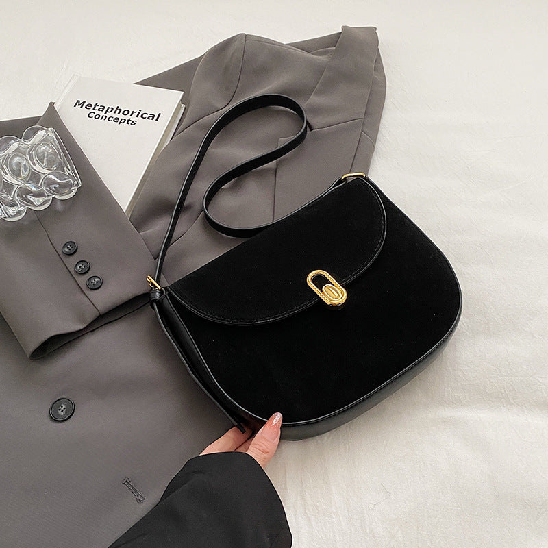 Retro Minority Suede Messenger Bag Shoulder with PU Inner Pocket - Teleplus retro minority suede bread messenger bag