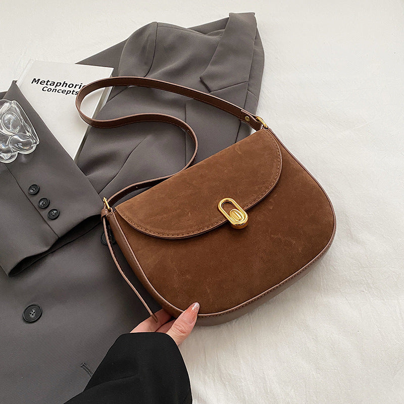 Retro Minority Suede Messenger Bag Shoulder with PU Inner Pocket - Teleplus retro minority suede bread messenger bag