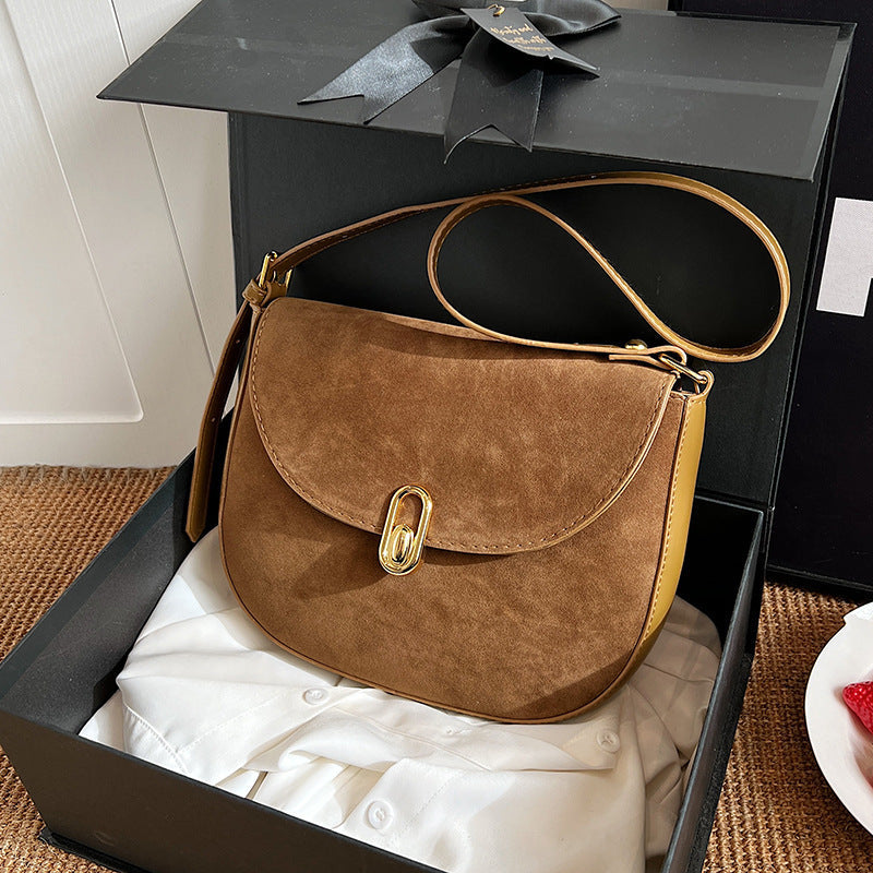 Retro Minority Suede Messenger Bag Shoulder with PU Inner Pocket - Teleplus retro minority suede bread messenger bag