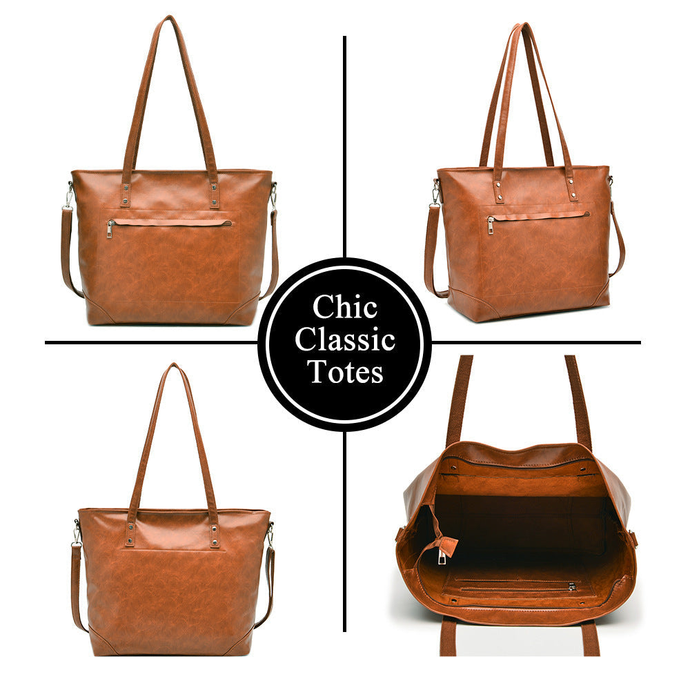 Retro Oil Wax Skin Leisure Tote Handbag with Multiple Compartments - Teleplus for Daily Use retro oil wax skin leisure