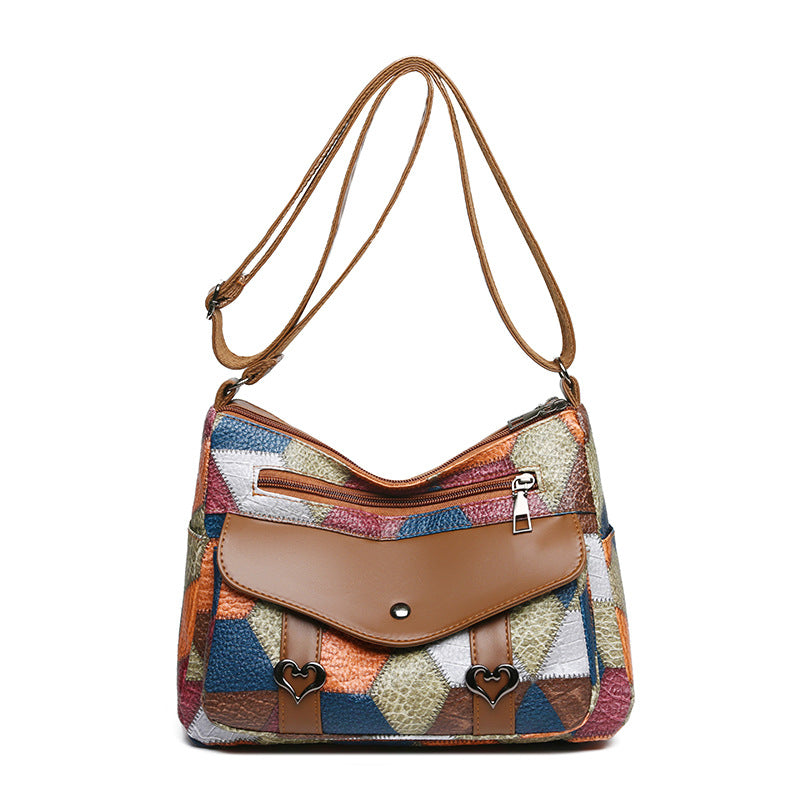Retro Patchwork Contrast Shoulder Bag with Soft PU Design - Teleplus retro patchwork contrast color shoulder bag