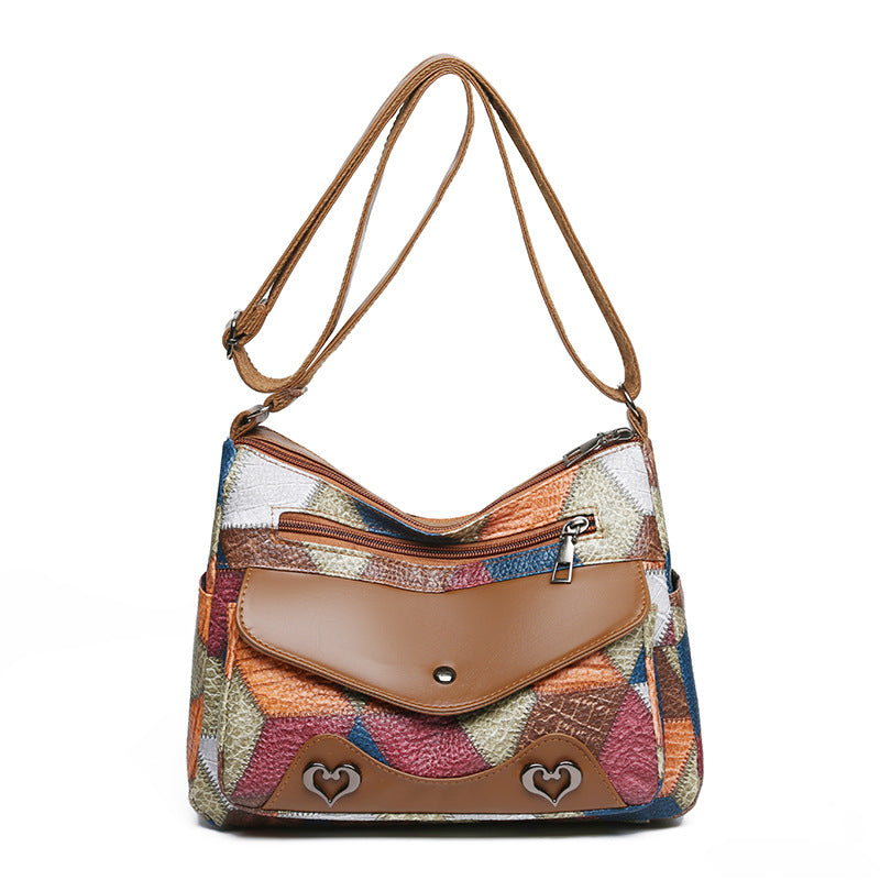 Retro Patchwork Contrast Shoulder Bag with Soft PU Design - Teleplus retro patchwork contrast color shoulder bag