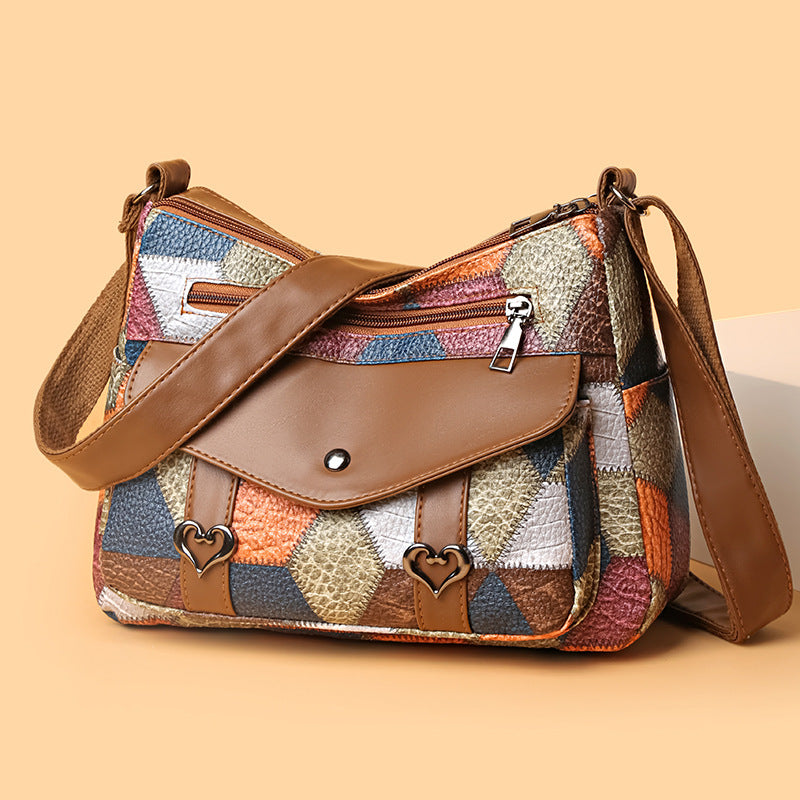 Retro Patchwork Contrast Shoulder Bag with Soft PU Design - Teleplus retro patchwork contrast color shoulder bag