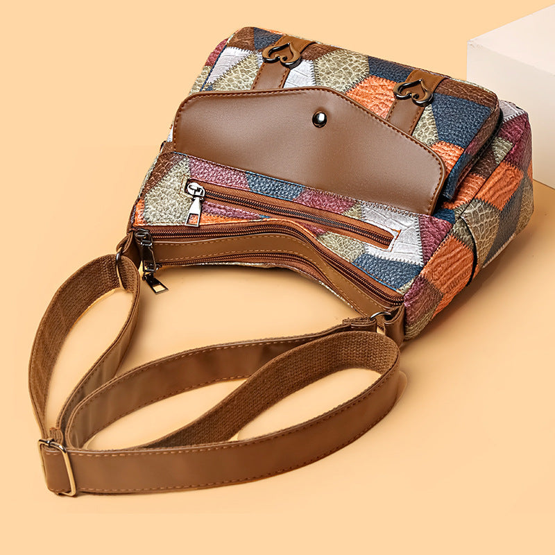 Retro Patchwork Contrast Shoulder Bag with Soft PU Design - Teleplus retro patchwork contrast color shoulder bag