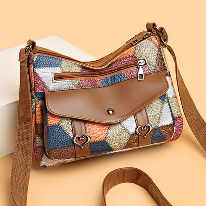 Retro Patchwork Contrast Shoulder Bag with Soft PU Design - Teleplus retro patchwork contrast color shoulder bag