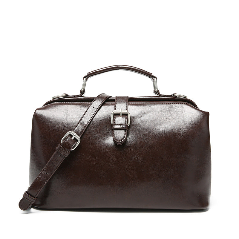 Retro PU Leather Shoulder Bag Black Brown Orange European American Style - Handbag