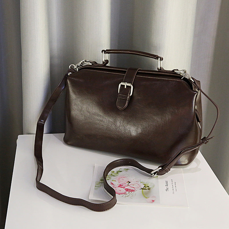 Retro PU Leather Shoulder Bag Black Brown Orange European American Style - Handbag