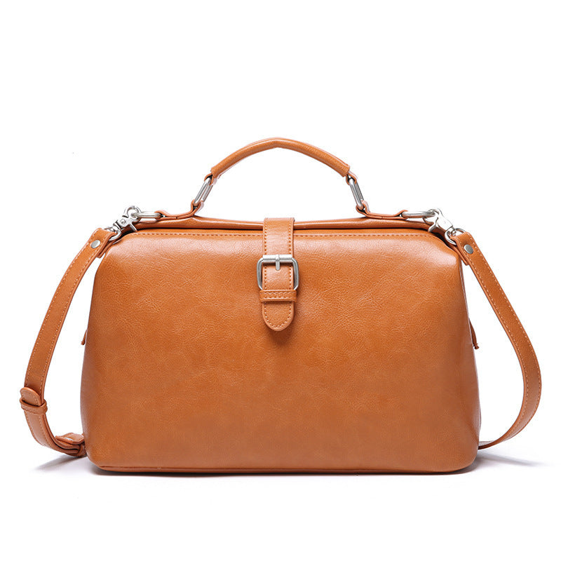 Retro PU Leather Shoulder Bag Black Brown Orange European American Style - Handbag