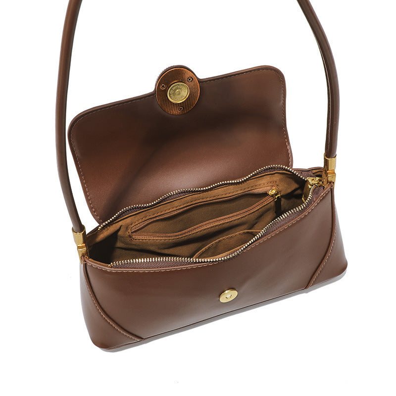 Retro PU Leather Shoulder Bag for Women with Soft Lining and Sandwich Pocket