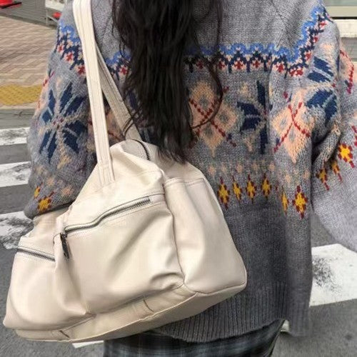 Retro PU Leather Tote Bag European American Shoulder Handbag Large Capacity - Teleplus