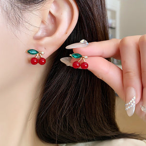 Electroplated 925 Silver Stud Earrings with Floral Cushion Triangle Design - Cherry on Top for Mood Swings united