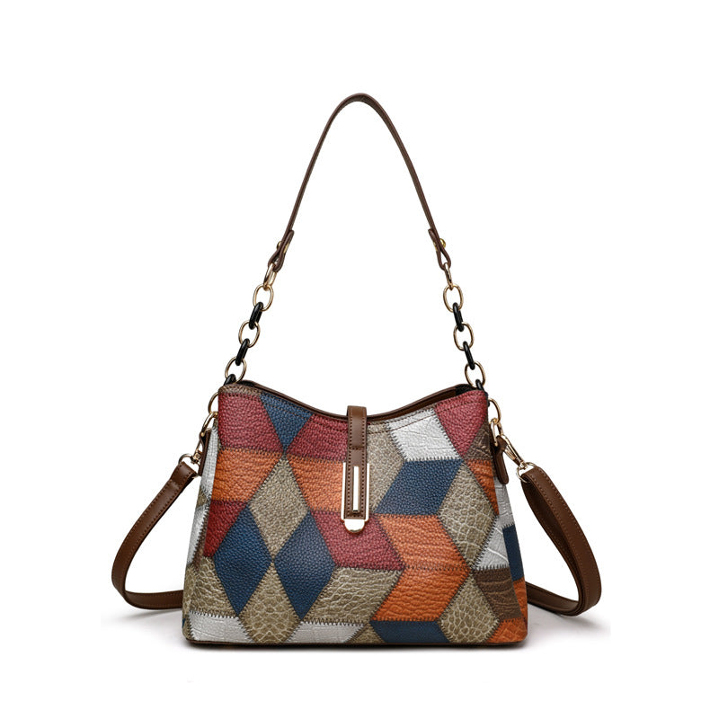 Retro Shoulder Messenger Bag Large Capacity PU Suitcase with Irregular Stitching - Teleplus retro shoulder messenger