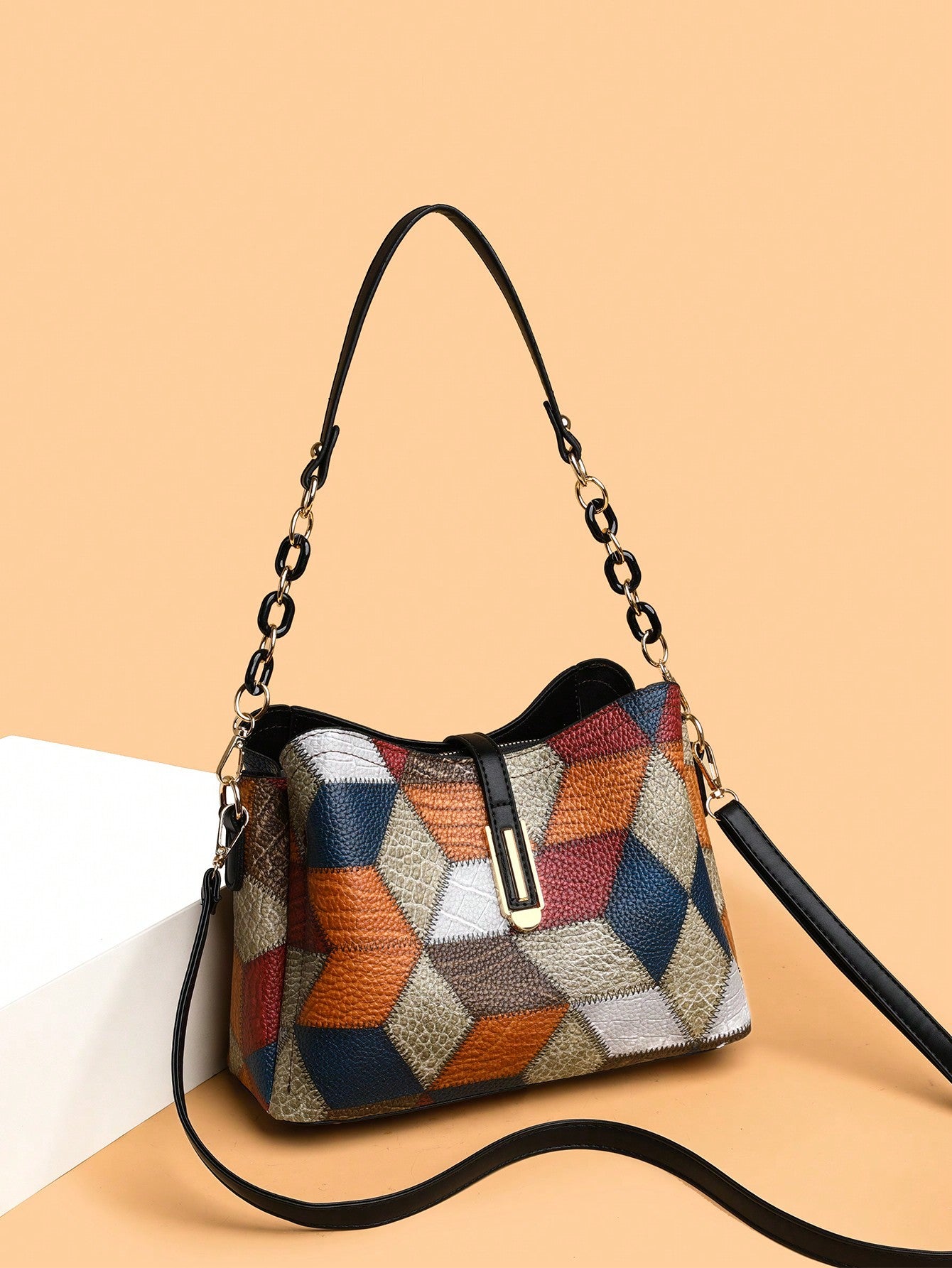 Retro Shoulder Messenger Bag Large Capacity PU Suitcase with Irregular Stitching - Teleplus retro shoulder messenger