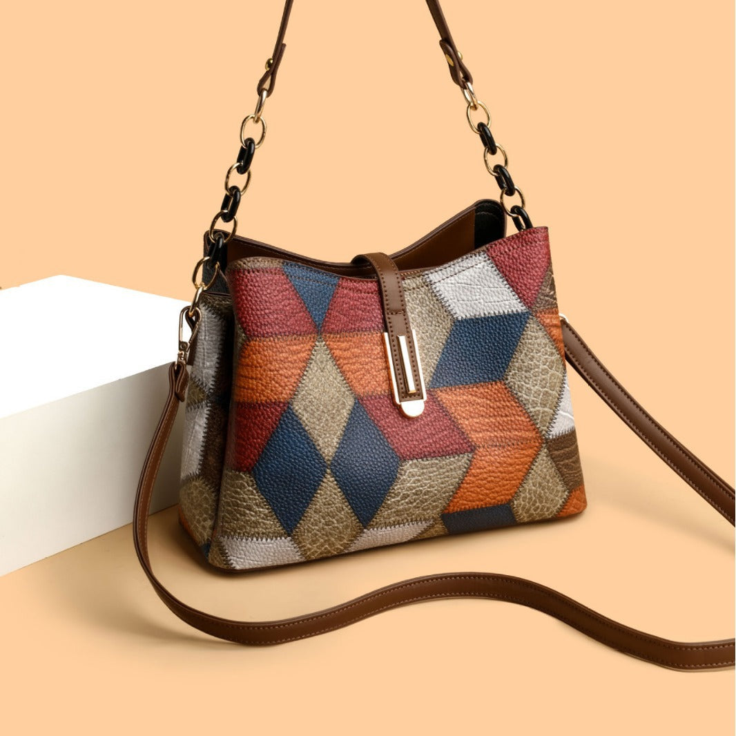 Retro Shoulder Messenger Bag Large Capacity PU Suitcase with Irregular Stitching - Teleplus retro shoulder messenger