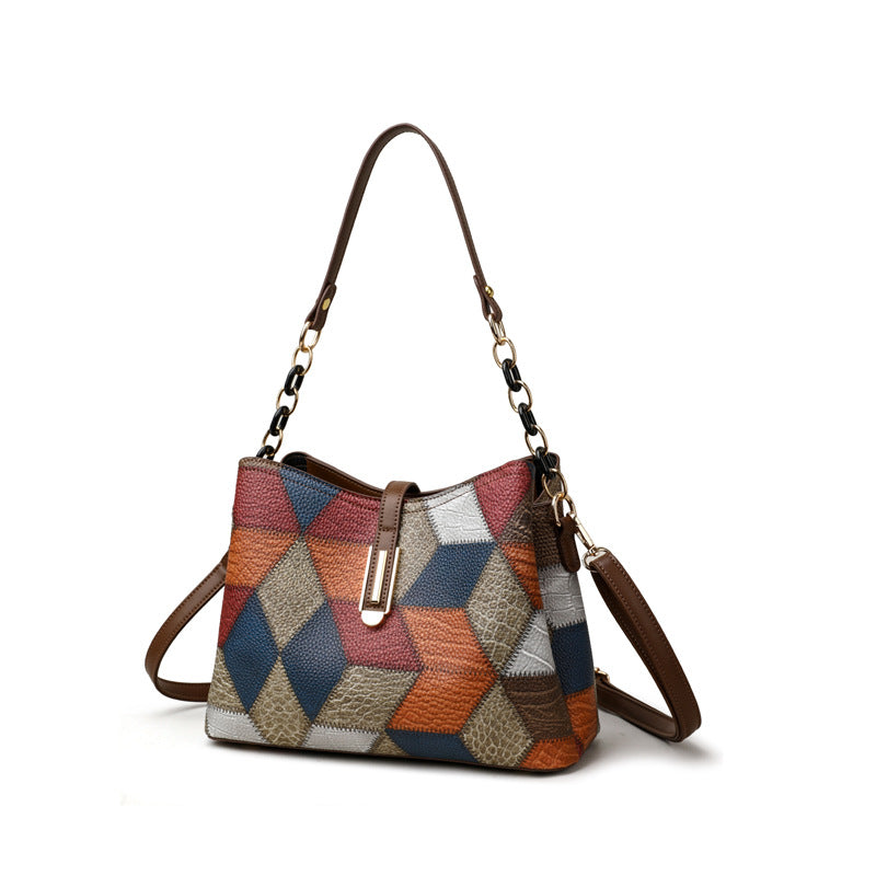 Retro Shoulder Messenger Bag Large Capacity PU Suitcase with Irregular Stitching - Teleplus retro shoulder messenger