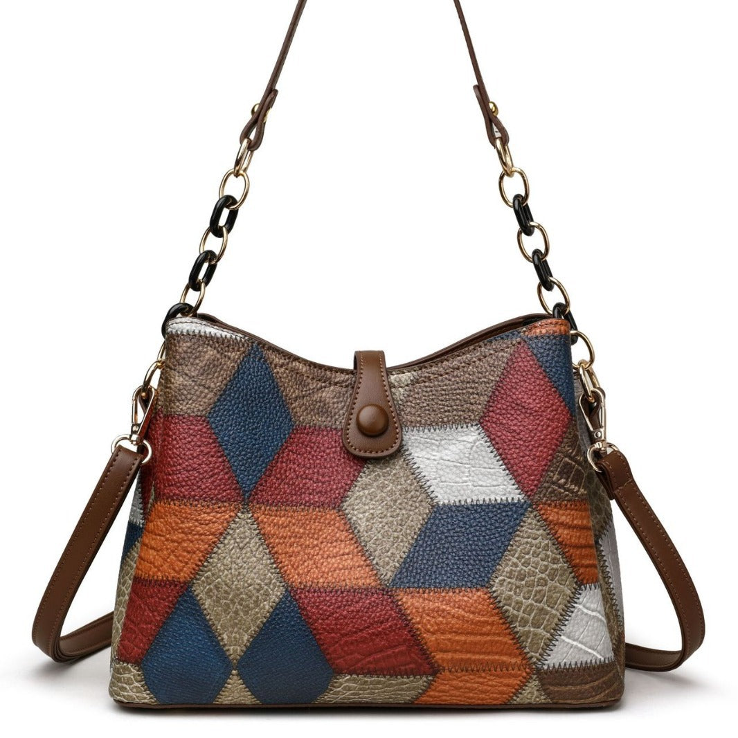 Retro Shoulder Messenger Bag Large Capacity PU Suitcase with Irregular Stitching - Teleplus retro shoulder messenger