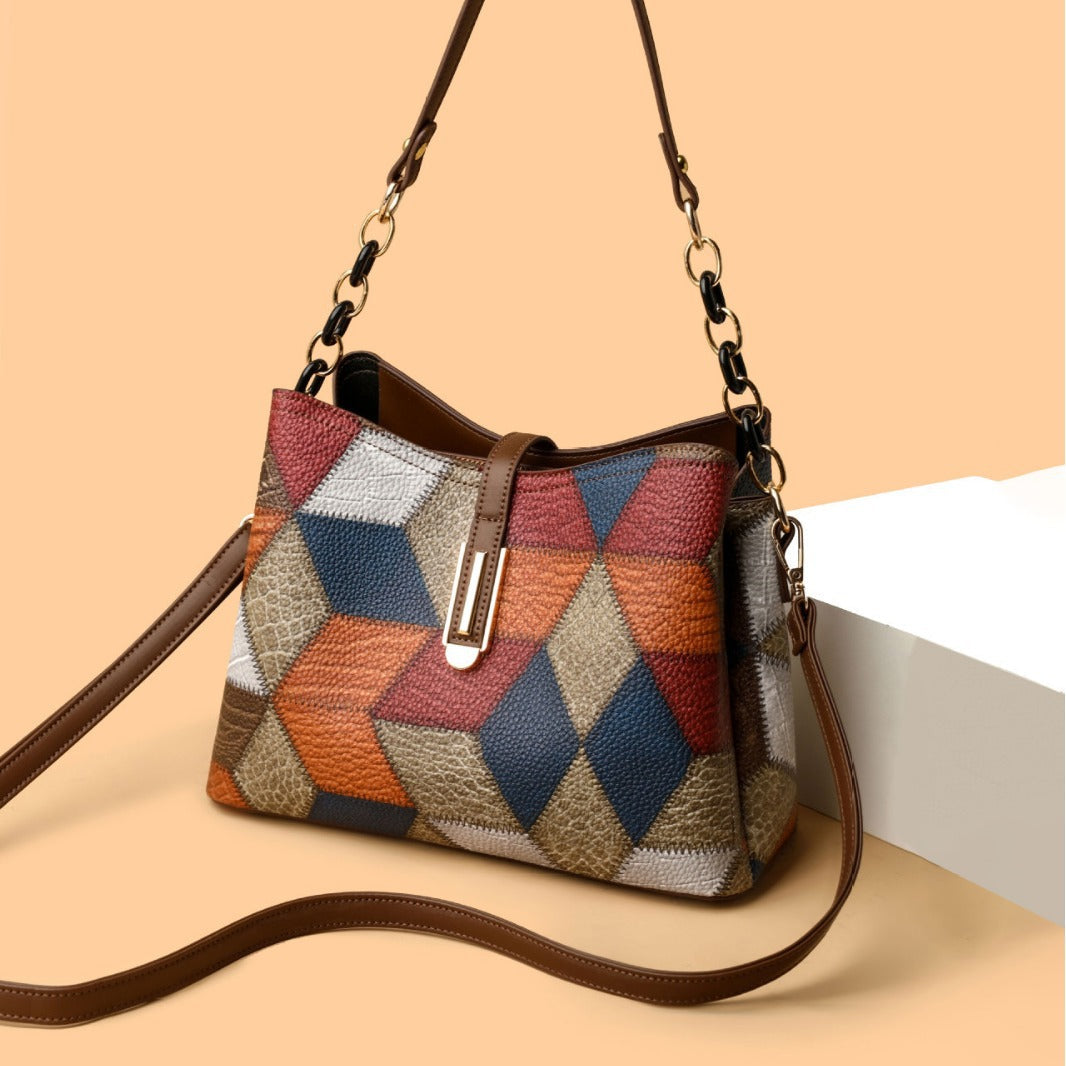 Retro Shoulder Messenger Bag Large Capacity PU Suitcase with Irregular Stitching - Teleplus retro shoulder messenger