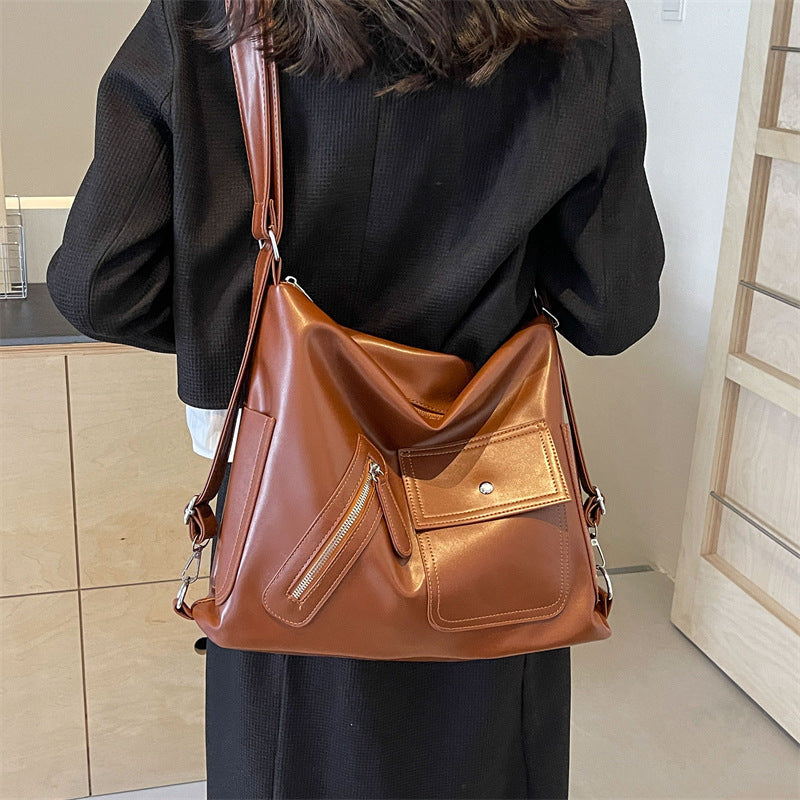 Retro Soft Leather Large Backpack with Synthetic Material - Teleplus for Daily Use backpack retro soft leather large